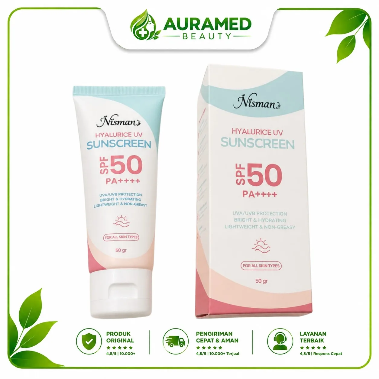 Nisman Hyalurice Sunscreen Spf 50 PA++++ UVA/UVB Protection Bright & Hydrating 50Gram